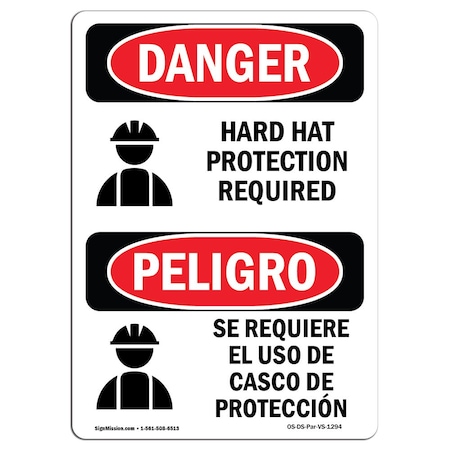 Signmission OSHA Sign, Hard Hat Protection Required Bilingual, 10in X 7in Decal, 7" W, 10" H, Spanish OS-DS-D-710-VS-1294